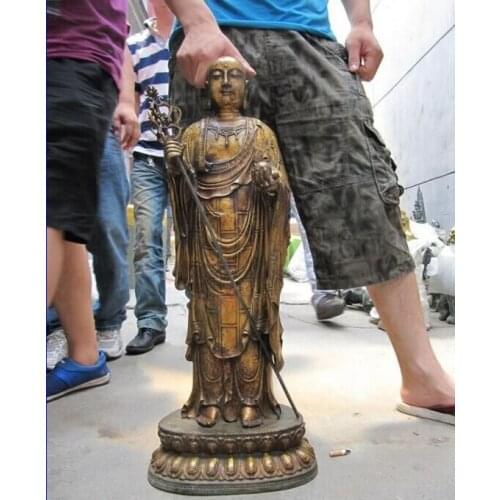 Fast shipping USPS to USA S0252 29"Tibet Buddhism temple Fane Old Copper Bronze Di Zang Jizo King Buddha Statue