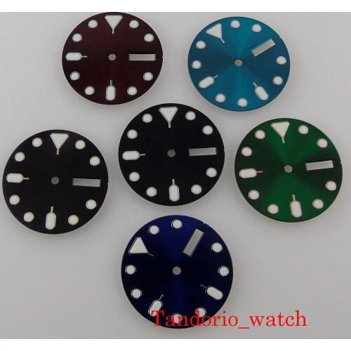 28.5mm Watch Dial High Quality Green Luminous For NH36A Automatic Movement Fit 3 o'clock crown 3.8 o'clock Crown Date Day Window