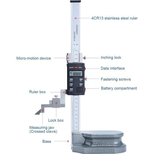 Digital Altimeter 200 300 500 600 1000mm 4CR13 Stainless Steel Ruler Horseshoe Stable Base Carbide Claw Height Vernier Caliper