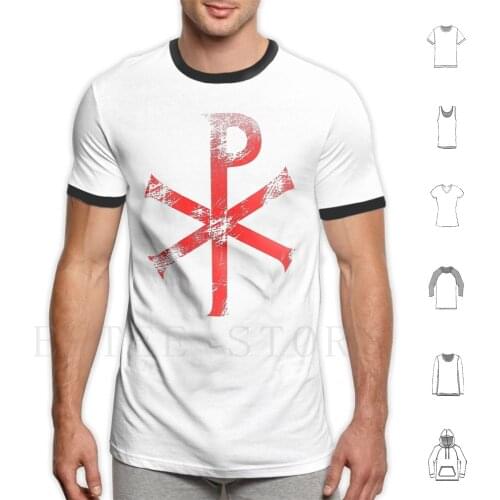 Chi Rho T Shirt Diy Big Size 100% Cotton Byzantine Chi Rho Cross Labarum Christogram Jesus Christ Chrismon Christian Symbol