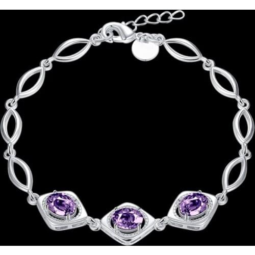 Garilina Inlaid Round Purple Cubic Zirconia Silver Color Charm Bracelet For Women Fashion Jewelry AB2049