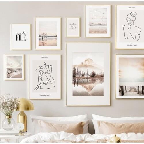 Tranquil Coast Bridge Hill Line Girl Wall Art Canvas Painting Abstract Nordic Posters And Prints Wall Pictures For Living Room