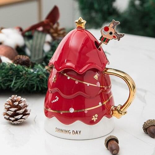 Ceramic Mug Creative Christmas Tree Shaped Cup Coffee Mug Milk Water Cup Drinkware Home Office Christmas Decor Teacup Juice Mugs