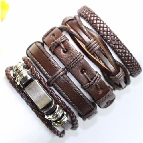 Leather Bracelet Men Multilayer Beads Bracelet Punk Wrap Bracelets for Women Bracelets & Bangles Rope Men Jewelry