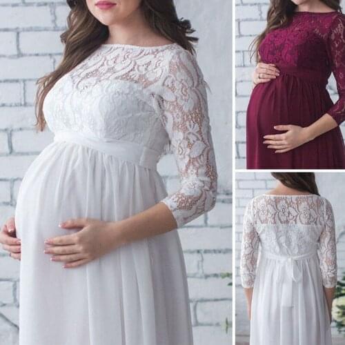 Citgeett Summer Solid Pregnant Women Lace Dress Women Dress Maternity Props Ball Gown Casual Dress Pregnant Mother Clothes