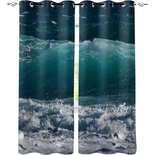 Ocean Wave Summer Window Curtains LivingRoom Kitchen Curtains Left and Right Biparting Open