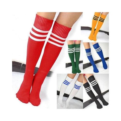 Hot Sale Fashion Sportswear Football Socks Women Classic Striped Cotton Lacrosse Long Socks Ladies Knee High 3 Line Solid Socks