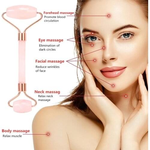 Facial Massage Roller Crystal Rolling Rose Quartz Rolling Pure Natural Jade Scraping Stone Slimming Relaxing Massager