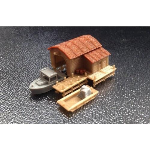 Outland Models Boathouse with Boat and Pier Z Scale 1:220 Train Railway Scenery
