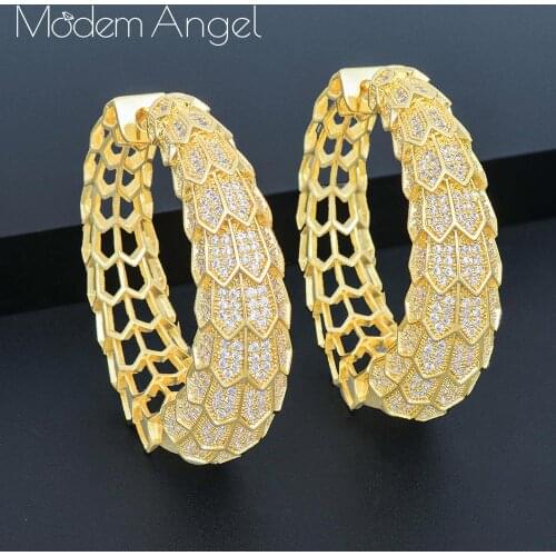 ModemAngel Big Earrings For Women White Gold Ear Drops Copper Women High Quality Width Baguette Earring Fashion Jewelry