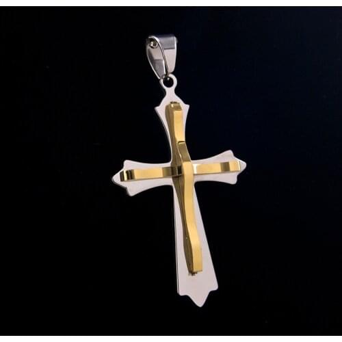 Fashion Jewelry 2 layer gold color Cross charms Pendant stainless steel diy Pendant Necklace nice gift wholesale price