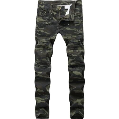 Fashion Jeans Men Hole Casual Ripped Slim Fit Rap Hip Hop Pants Straight Classic Pleated Denim Trousers Biker Jeans