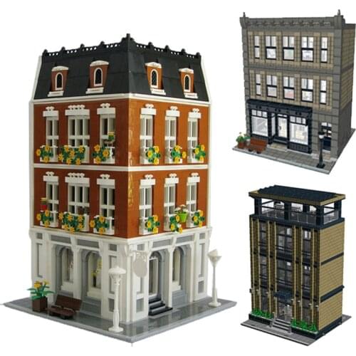 City Street View Modular Police Station Model Bridal Shop Black Swan Office Building Blocks DIY Bricks Toys for Children 60047