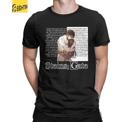 Mens Okabe Rintarou & Moe Kurisu Steins Gate T Shirt 100% Cotton Tops Leisure Short Sleeve Crew Neck Tees New Arrival T-Shirts