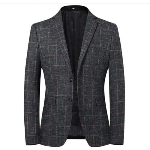 Mens Autumn Winter Blazer Striped Jacket Elbow Patch Blazer Tweed Blazers Coat Business Casual Overcoat M-4XL