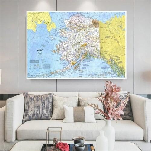 150*100cm 1975 Alaska Map Vintage Poster Non-woven Canvas painting Culture Education School Supplies Home Decoration