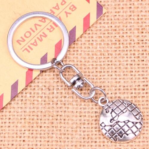New Fashion Keychain 24x20mm earth globe Pendants DIY Men Jewelry Car Key Chain Ring Holder Souvenir For Gift