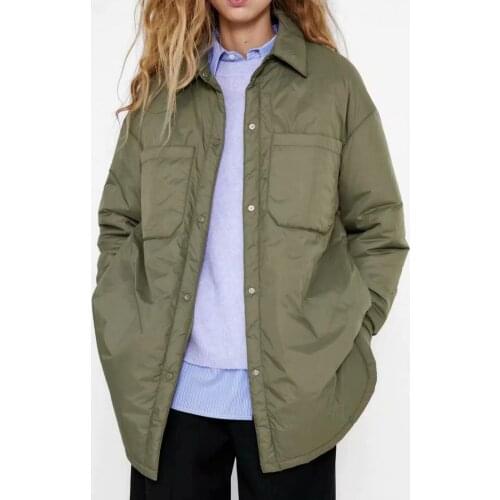 Solid Color Women Coat Turn-Down Collar Women Buttons Closure Big Pockets Shirt Jacket Outerwear Womens Coat Winter/Autumn 2021