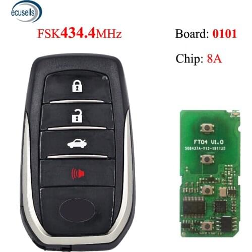 Board 0101 3+1/4 Button FSK434.3 MHz 8A-ID88 Chip Keyless-Go Smart Remote Key For Toyota TOY12