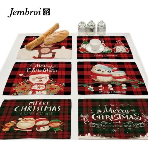 Buffalo Lattice Placemat for Dining Table Cartoon Xmas Dwarf Elk Santa Claus Snowman Car Coasters Kitchen Modern Home Decor
