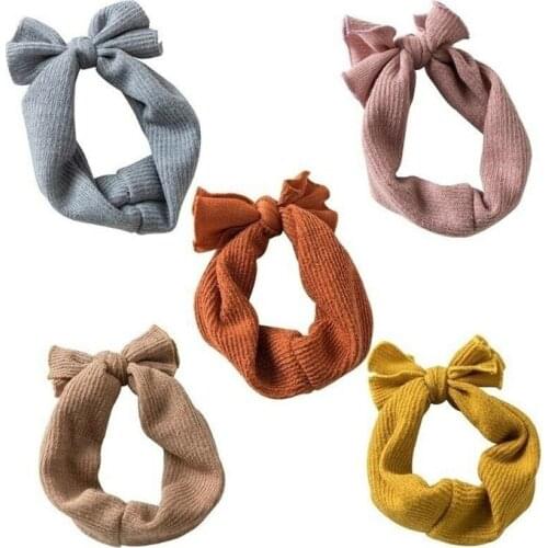 2020 Baby Girls Bunny Kids Solid Turban Knot Bow Hair Bands Head Wrap Rabbit Knitted Headband Baby Accessories