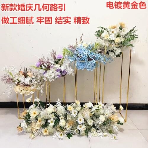 Wrought iron rectangular block frame wedding arch road lead birthday party event decoration artificial flower backdrop stand