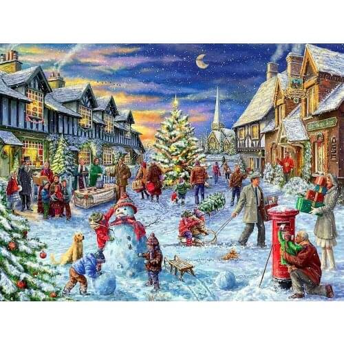 Christmas Village DIY Cross Stitch 11CT Embroidery Kits Needlework Craft Set Printed Canvas Cotton Thread Home Design