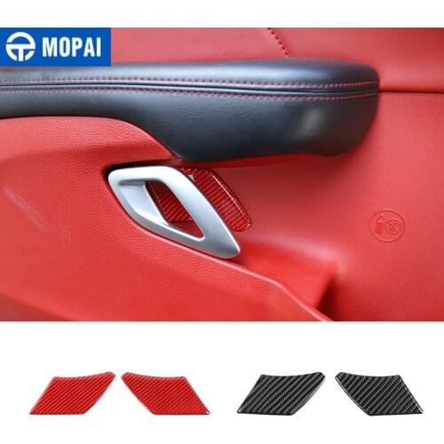MOPAI Carbon Fiber Sickers Car Interior Door Handle Bowl Decoration Cover Trim for Dodge Challenger 2015-2020 Accessories