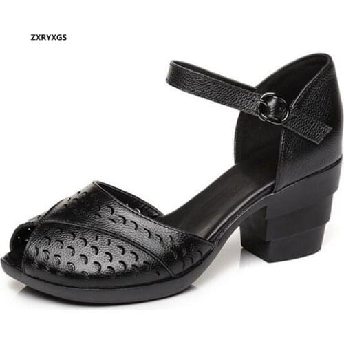 New Summer Fish Mouth Top Cowhide Hollow Genuine Leather Sandals Elegance Fashion Sandals Women Sandal Shoes High Heel Sandals