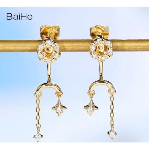 BAIHE Solid 18K Yellow Gold 0.12ct Total H/SI Natural Diamonds серьги Trendy Fine Jewelry Round diamond stud earrings for Women