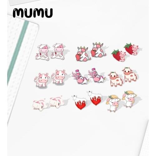 2021 New Strawberry Cow Stud Earring Epoxy Jewelry Resin Cute Animal Acrylic Earrings Handmade Gifts Girl