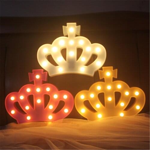 LED Light Night Novelty Plastic Crown Marquee Sign Kids Bedroom Desk Lamp Children Christmas Gifts Party Wedding Decor Lighting
