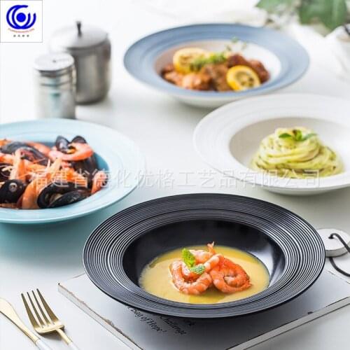 Grass hat plate pasta plate salad plate INS net red ceramic plate deep soup plate Home creative Western plate steak plate