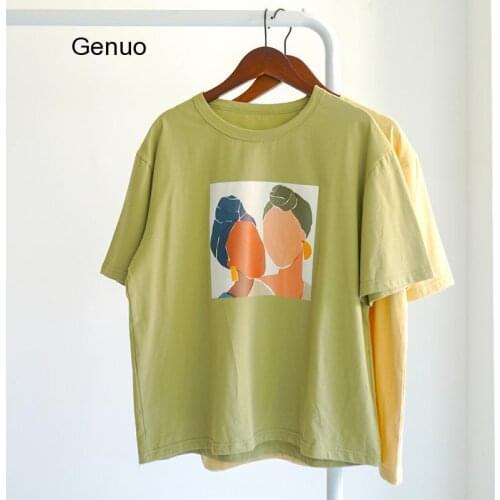 Girls Tops Character T-shirts 2020 Summer Fashion Short Sleeve Printing T-shirts Korean Women Clothes 95% Cotton Camiseta