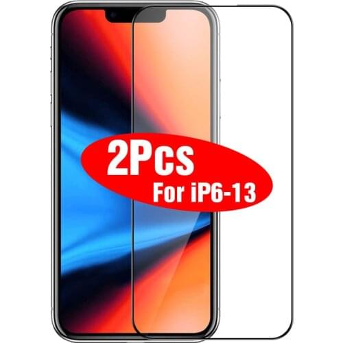 2Pcs Full Cover Protective Glass on For iPhone 11 12 Pro Max XS XR 12 Mini Glass Screen Protector iPhone 7 8 Plus SE 2020 Glass