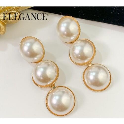 ELEGANCE11 Women Pearl Earrings Korean Style Metal Inlaid Girlfriend Jewelry Temperament Earrings Summer Earrings Banquet Gift