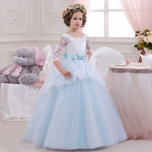 2-14Y Flower Girl Dresses Embroidered Flower Formal Party Ball Gown Prom Princess Bridesmaid Wedding Children First Communion Tu