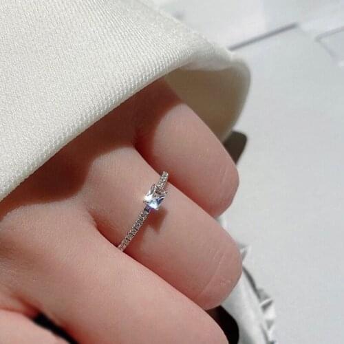 925 Sterling Silver Simple Square Clear CZ Stackable Finger Rings For Women Wedding Engagement Jewelry Accessories New Bijoux