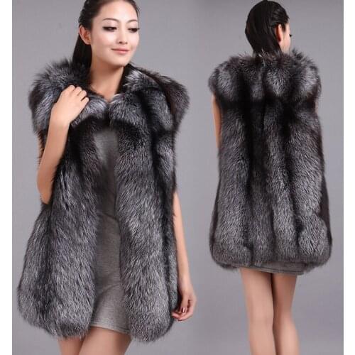 Luxury integral skin Silver Fox fur vest 2019 winter long Slim new fashion outerwear coats sleeveless female clothing
