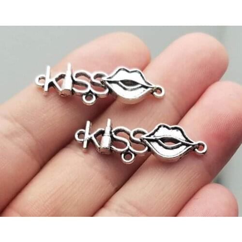 20pcs/lot--10x31mm, kiss chams, Antique silver plated kiss connector charms,DIY supplies, Jewelry accessories