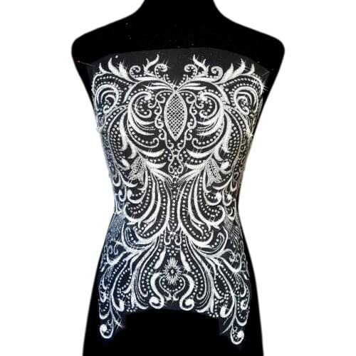 3d Long Lace Silver White Bodice Corset Sequins Patches Appliques For Designs Sewing Wedding Prom Wine Banquet Costumes Dress