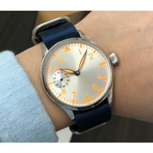 44mm NO LOGO Silver dial Asian 6497 17 jewels Mechanical Hand Wind movement luminous mens watch Mechanical watches gr138-20