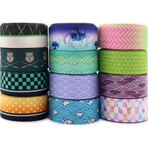 50 yards 1" 25MM Japanese Cartoon Printed Grosgrain Ribbons For Hair Bows DIY Handmade Materials Y2020120102