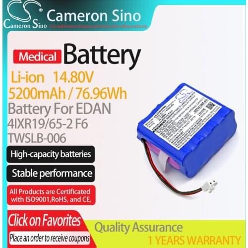 CameronSino Battery for EDAN F6 fits EDAN 4IXR19/65-2 TWSLB-006 Medical Replacement battery 5200mAh/76.96Wh 14.80V Blue Li-ion