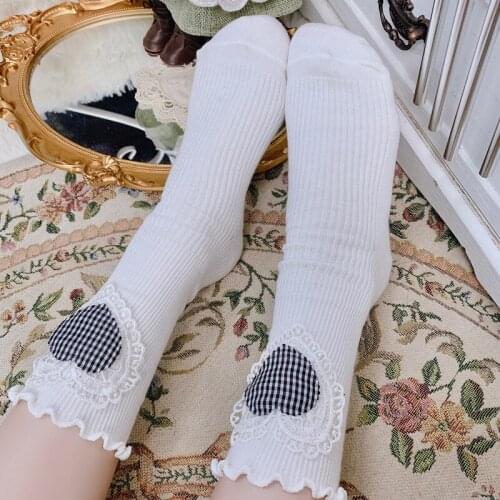 White Kawaii Lolita Sock Sweet Heart Lace Ruffles Bubbles Stockings Soft Sister Plate Student JK Uniform Cosplay Lol Accessories