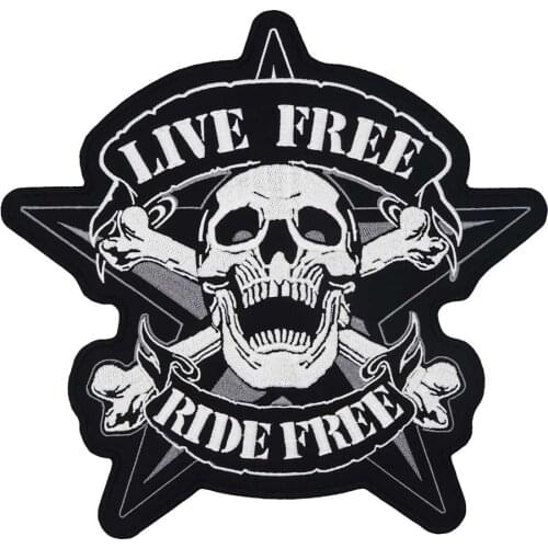 LIVE FREE RIDE FREE large Embroidered punk biker Patches Clothes Stickers Apparel Accessories Badge