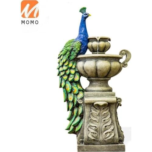 Large peacock decoration landing Chinese water fountain