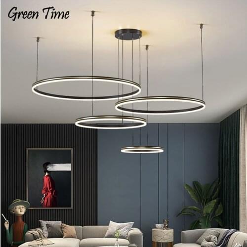 Black Modern Led Indoor Hanging Chandelier For Living room Bedroom Dining room Kitchen Light Home Led Chandeliers Lamp Dimmable