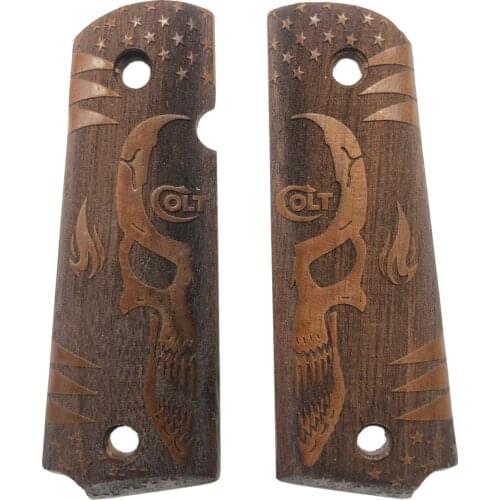 Colt 1911 Colt Written Smiling Face and Flame Pattern Laser Cut Wooden New Design Grips Mod27