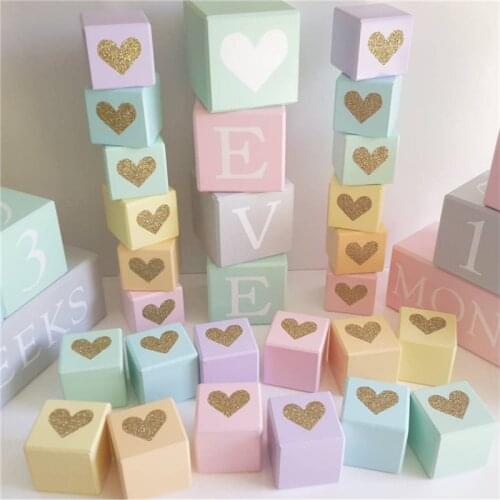 Nordic Nursery Kids Room Decoration Wood Nature Heart Blocks Wooden Building Blocks Scandinavian Style Baby Girl/Boy Room Decor